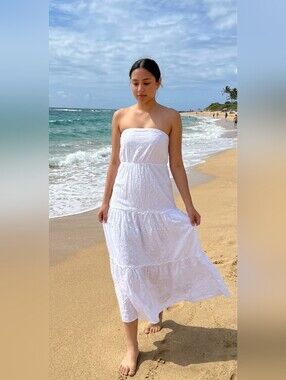 Old Navy White Eyelet Boho Strapless Maxi Dress L